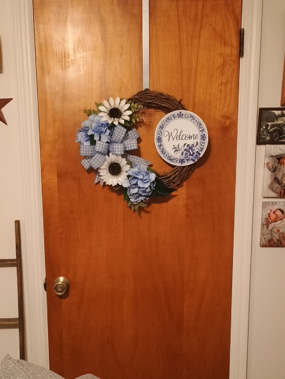 Blue and White Floral Welcome Wreath